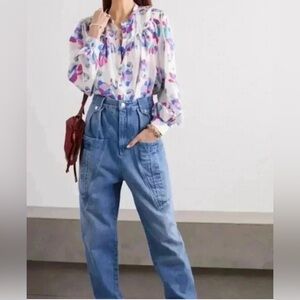 ISABEL MARANT Ritonea Pintucked Floral-print Silk Blouse In White